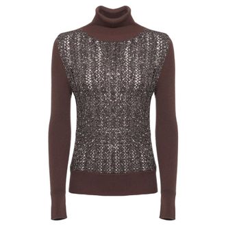 D.exterior Jersey de punto abierto con lentejuelas - Knitwear - Mujer - Marr&oacute;n - XS