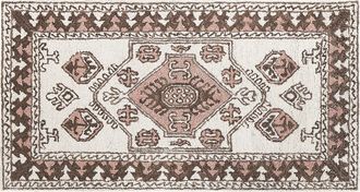 Beliani Alfombra De Lana Blanco Marr&oacute;n Rosa 80 X 150 Cm Oriental Hecho A Mano Tomarza