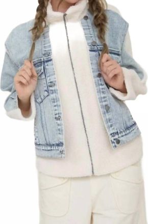 J.O.A. Sherpa Mixed Media Zip Up Jacket In Denim