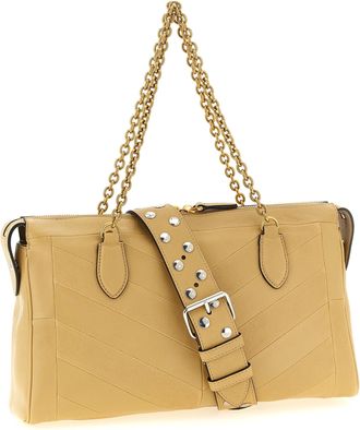 Valentino Garavani Womens Beige Lamb Leather Shoulder Bag