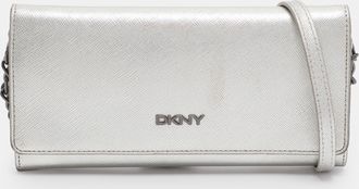 DKNY Dkny Flap Silver Leather Wallet On Chain