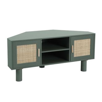 Oviala Mueble tv efecto madera 120cm rat&aacute;n sint&eacute;tico escandinavo verde oscuro
