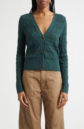 Veronica Beard Elysia Pointelle Cotton & Cashmere Cardigan in Pine at Nordstrom, Size X-Small
