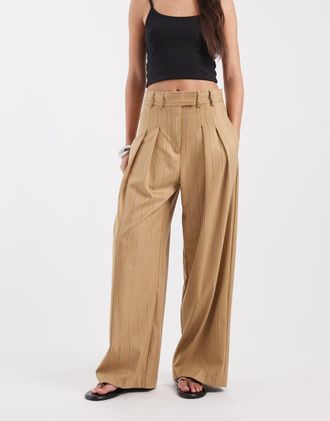 River Island Pantaloni a fondo ampio beige gessati-Neutro