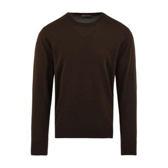 FILIPPO DE LAURENTIIS Round-neck Knitwear, male, Brown, Size: XL Long Sleeve Crew Neck Sweater