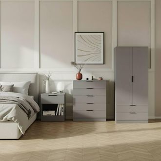 Home Discount Vida Designs Trega 3Pc Bedroom Set(1Dr Bedside, 5Dr Chest, Wardrobe) in Grey