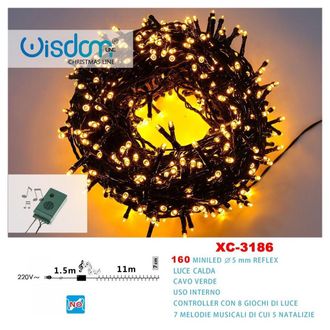 Trade Shop Trade Shop - Catena Luminosa 160miniled Luce Calda Cavo Verde 7 Melodie 8 Giochi Luce Xc-3186