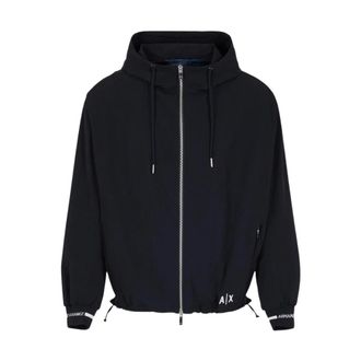 A|X Armani Exchange Laminated Fabric Jacket with Hood - male - Armani Exchange - Light Jackets - Blue - XS - Jackets