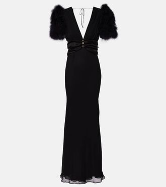 Alessandra Rich Feather-trimmed silk georgette gown