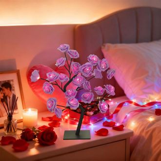 OEM L&aacute;mpara Led Con Forma De Rosal, 24 Led De Colores, Alimentaci&oacute;n Usb, 45 Cm X 12 Cm, Luz Nocturna Rom&aacute;ntica, Ideal Para Dormitorios, Fiestas Y Decoraci