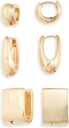 Nordstrom Set of 3 Geometric Hoop Earrings in Gold at Nordstrom