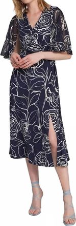 Joseph Ribkoff Floral Print Midi Dress In Midnight Blue Vanilla