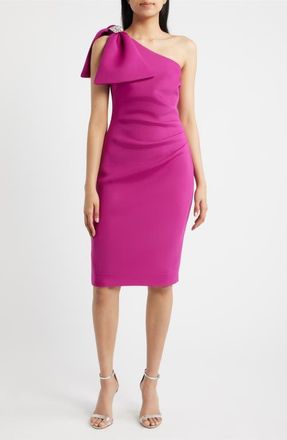 Eliza J Pleated One-Shoulder Sheath Dress in Magenta at Nordstrom, Size 14