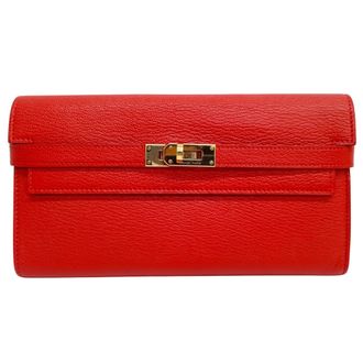 Herm&egrave;s Red Color Leather Chain/Shoulder Wallet (Pre-Owned)