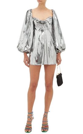 The Attico Puff-sleeve Lam&eacute; Mini Dress Size XS