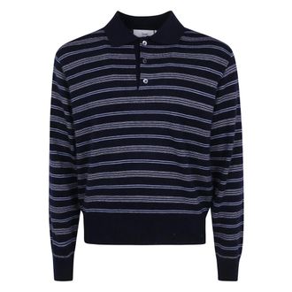 Dunst Gestreepte trui met kraag - Heren - Truien - Blauw - Maat: L Wol