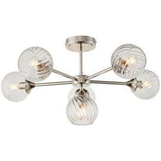 Endon Lighting Allegra 6 Light Multi Arm Glass Shade Semi Flush Ceiling Lamp Bright Nickel