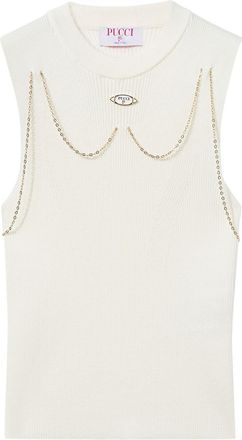 Pucci logo-plaque ribbed knit top - women - Viscose/Polyester - L - White