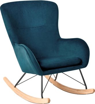 Beliani Beliani - Silla Mecedora De Terciopelo Azul Patas De Metal Balancines Moderno Glamour Tradicional Ellan