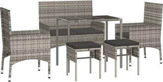 vidaXL Set De Muebles De Jard&iacute;n 6 Pzas Y Cojines Rat&aacute;n Sint&eacute;tico Gris Vidaxl
