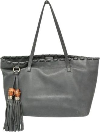 Gucci Pre-owned Bamboo tassel 354665 Tote Bag - Dames - Vintage Shopper - Grijs - ONE Size - Leer - Vintage