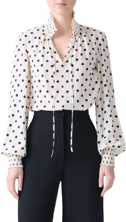 Akris Boho Dot Print Silk Shirt in Cream-Black at Nordstrom, Size 14