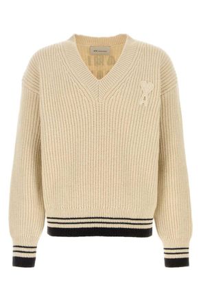 Ami Beige Knitted V Neck Sweater