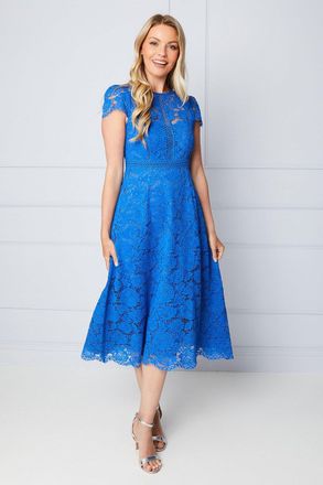 Wallis Womens Lace Fit And Flare Midi Dress - Blue - Size 12 UK