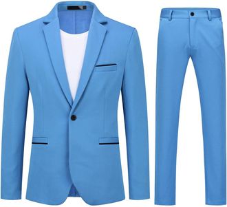 AlltheMen Mens 2 Pieces One Button Suit Slim Fit Suits Casual Stylish Wedding Dress Suit Blue 3XL