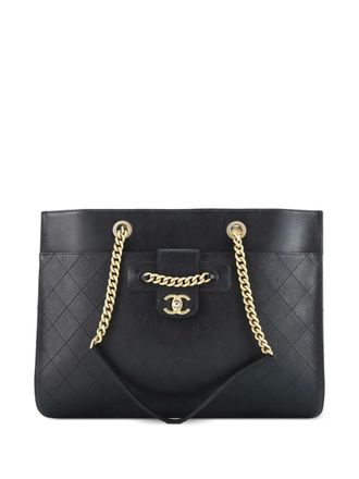 Chanel CC Front Chain Pocket Stitched Leather Medium tote bag - Nero
