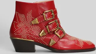 Chloé Susan High Heels Ankle Boots In Red Leather