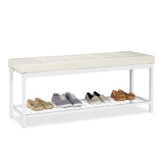 Relaxdays Relaxdays - Banco Zapatero Xxl, Metal-piel Sint&eacute;tica, Blanco, 49 X 115 X 40 Cm