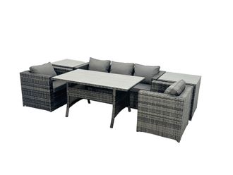 Fimous Outdoor Dining Table Sofa Set with 2 Side Tables Dark Grey Mixed