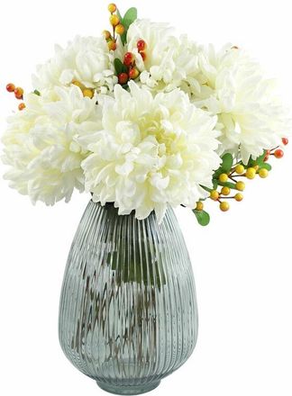 Leaf 50cm Grey Glass Vase Artificial Chrysanthemums