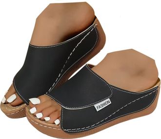 Generic Womens Sandals & Slides Ladies Slippers Comfortable Heel Stand Summer Fashion Flat Platform Thick Bottom Sandals for Women Fish Mouth Hard Bottom Beac