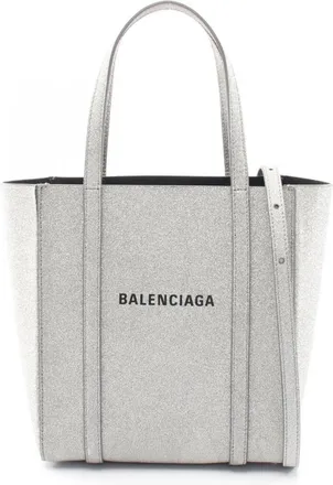 Balenciaga Silver Leather Handbag Tote Bag (Pre-Owned)