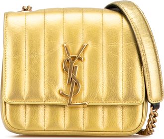 Saint Laurent Small Gold Grain De Poudre Monogram Vicky Chain Bag