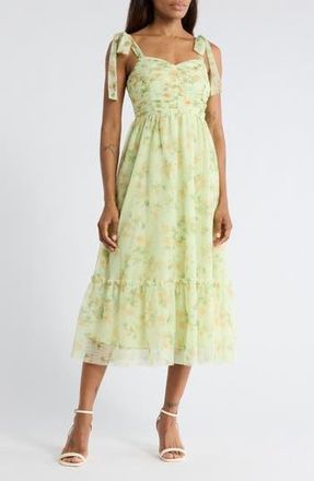 Blu Pepper Shoulder Tie Floral Maxi Dress in Lime Multi at Nordstrom Rack, Size Medium