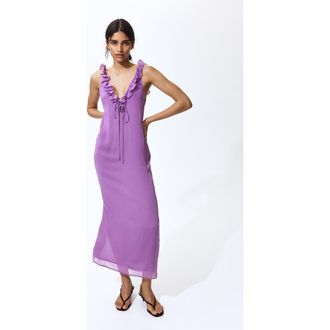 H&M Frill-trimmed Crinkled Dress in Purple at Nordstrom, Size X-Large