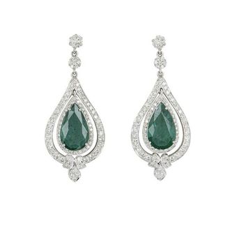 Bespoke 18ct white gold, white diamond & emerald drop earrings