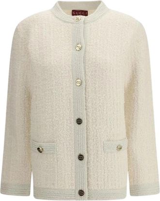 Gucci Wol Gebreide Cardigan met Knoopsluiting - Dames - Vesten - Beige - XS - Wol - Truien & Vesten