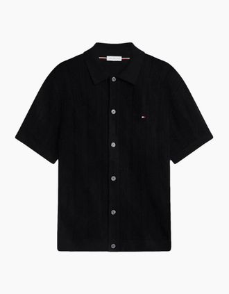 Tommy Hilfiger Mens Tommy Hilfiger SS Pointelle Shirt BD2 Black Heather - Size: 40/Regular