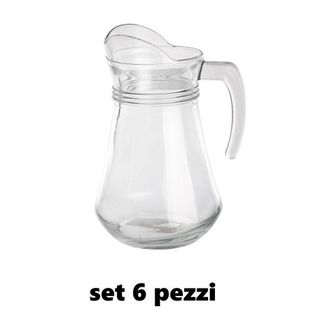 Trade Shop Trade Shop - Set 6 Pezzi Brocca Caraffa In Vetro Trasparente 1,3 Lt Litri Per Acqua Vino