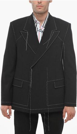 Off-white Double-breasted Wool Blend Blazer with Visible Stitchings size 50