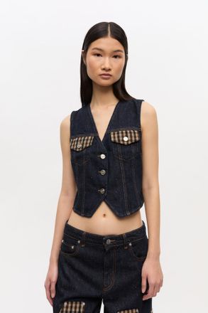 Ganni Blue Neppy Denim Vest - Size 10/12 Organic Cotton