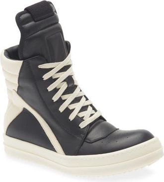 Rick Owens Geobasket High Top Sneaker in Black/milk/milk at Nordstrom, Size 36.5
