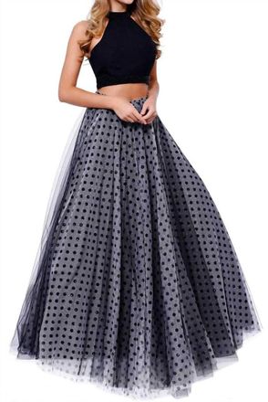 Nox Anabel Long 2 Piece Polka Dot Halter Dress In Black