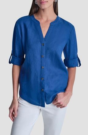 DKNY Linen Button-Up Shirt in Admiral at Nordstrom, Size X-Large