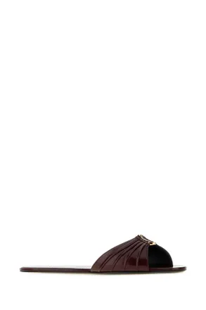 Saint Laurent Womens Burgundy Leather Babylone Slippers Vintagebordeaux Scarpe Con Tacco High Heel Shoes