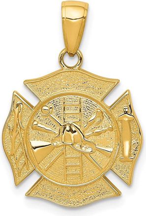 Diamond2Deal 14k Yellow Gold Reversible Fire Department Shield Pendant